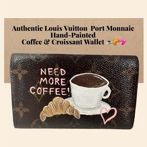 Louis Vuitton Brown Monogram Hand-Painted Coffee & Croissant Wallet